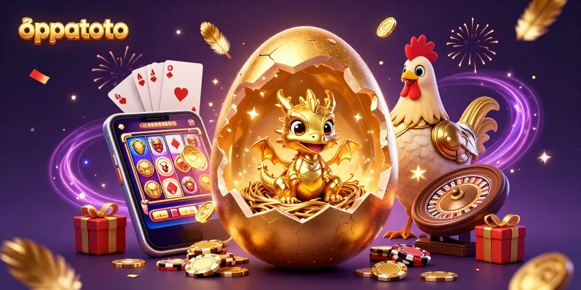 Spin and win with oppatoto in this dynamic 3D illustration featuring a golden dragon amidst poker chips!