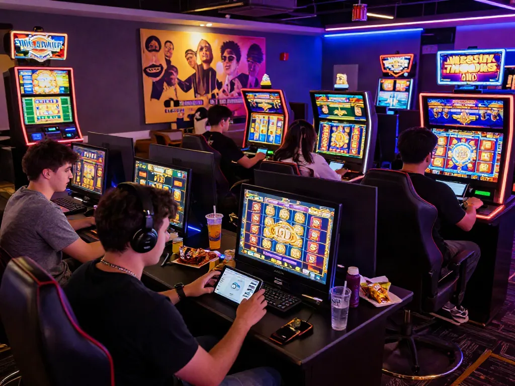 Players enjoying thrilling slot jackpot games in a vibrant online casino environment.
