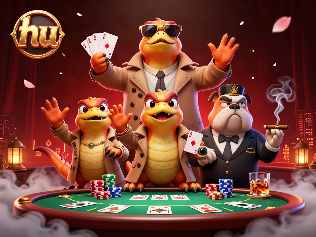 Join the fun at hu's VIP casino lounge with raptors in a trench coat attempting entry.
