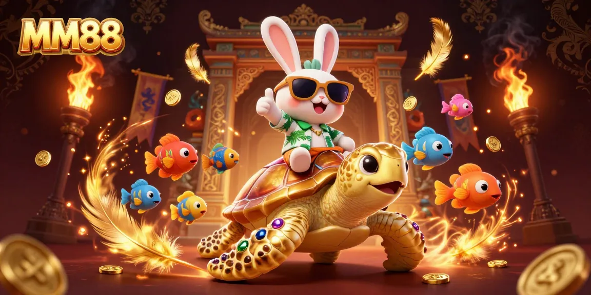 Catch the thrill with MM88's lucky rabbit and golden turtle in this vibrant casino scene.