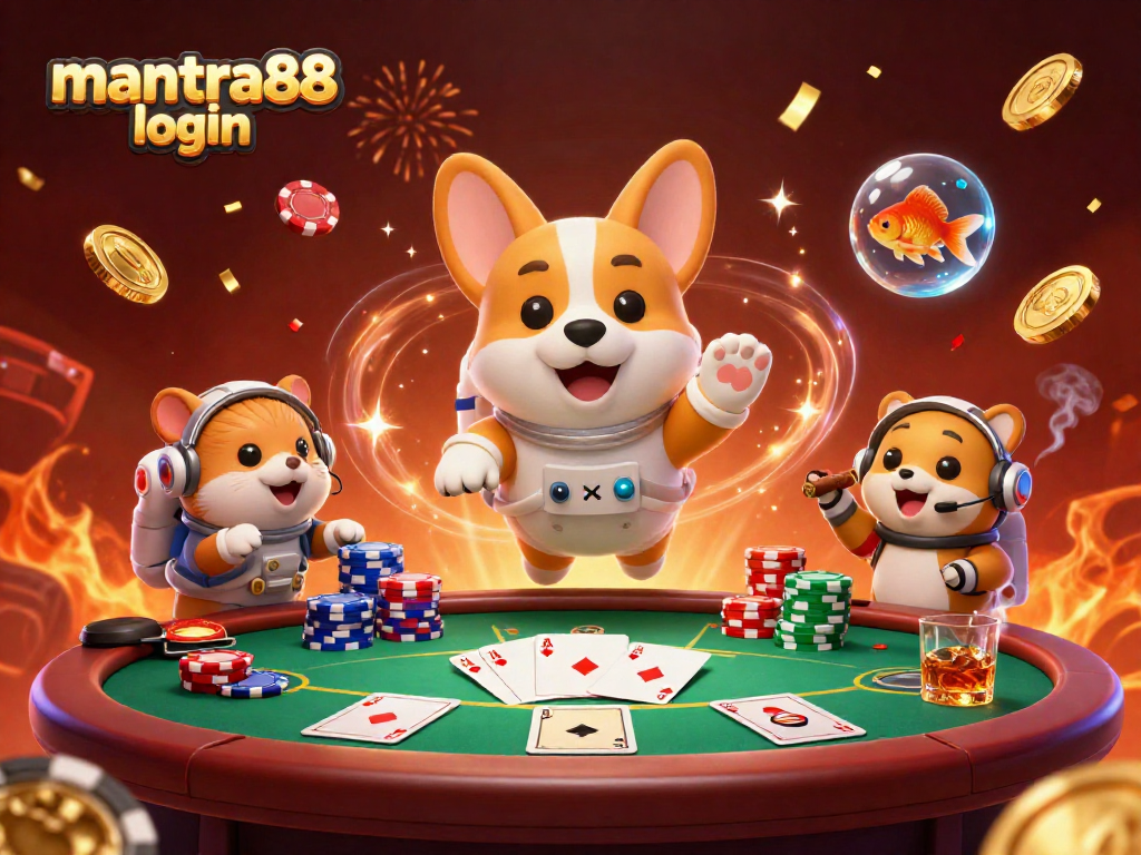 Experience the thrill of gaming at mantra88 login with an astronaut corgi and casino action!