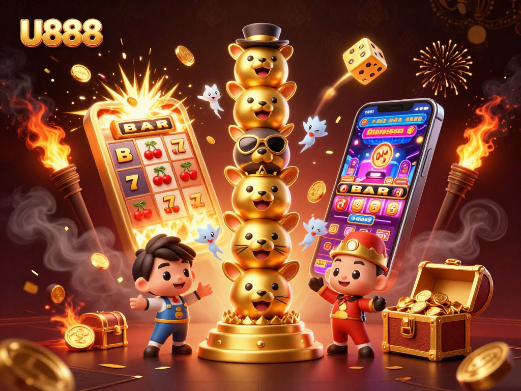 Experience U888’s vibrant gaming world with thrilling slot machines and lively animations.