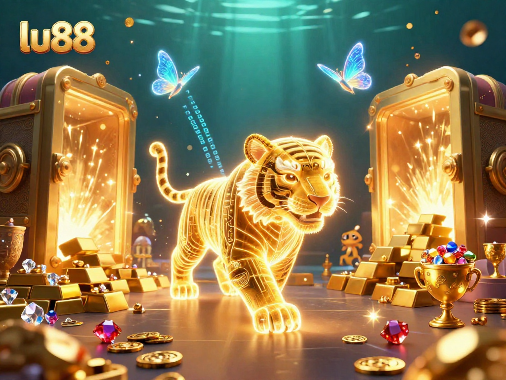 Experience the thrilling digital casino action at lu88 with a golden tiger and dazzling treasures.