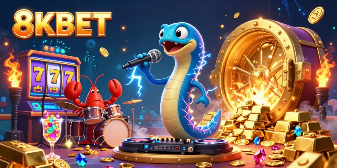 Experience the excitement of 8KBET with a vibrant underwater casino scene featuring an electric eel DJ and treasure galore.