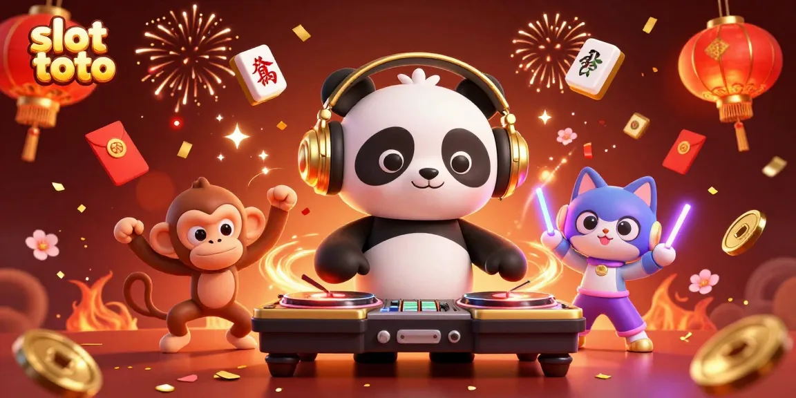 Engage with slot toto as a DJ panda spins slot reels and characters dance in vibrant 3D carnival.