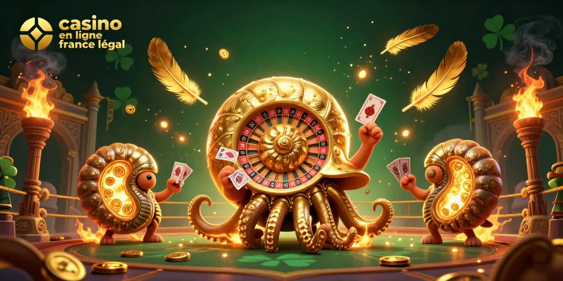 Jouez au casino en ligne France légal avec la roulette géante Nautilus et des cartes en main, entouré de lumière dorée.