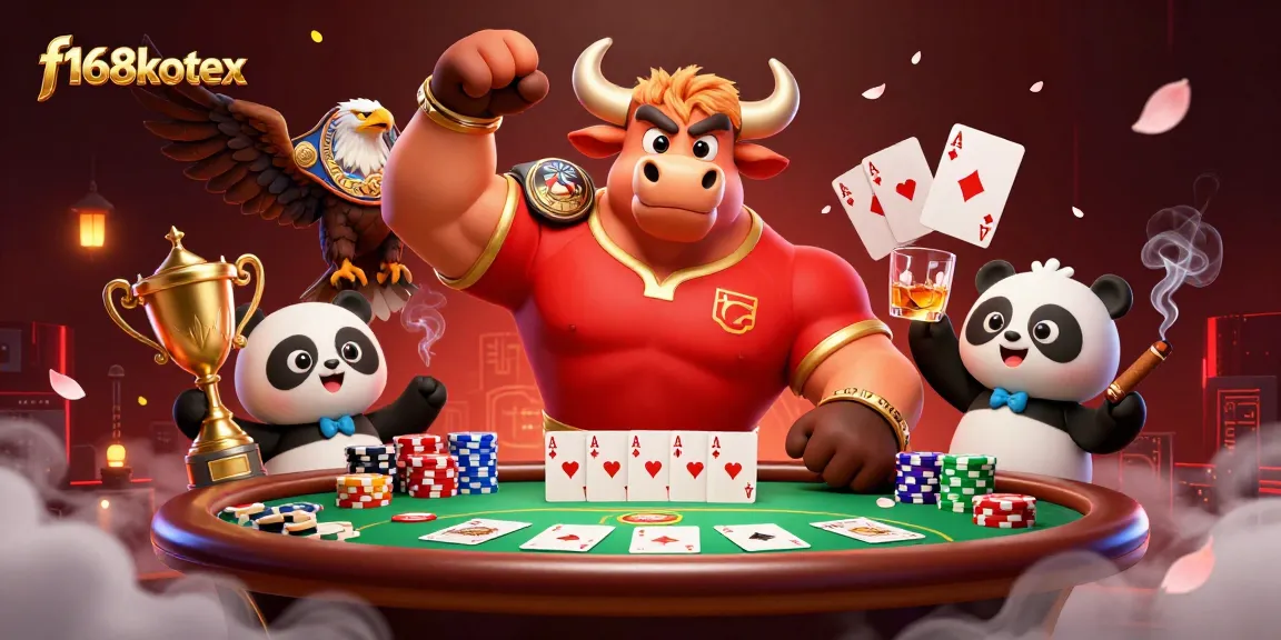 Experience thrilling action with f168kotex as a bull mascot celebrates a poker win.