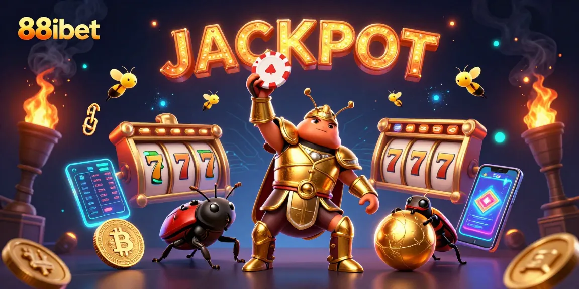 Engage with thrilling wins at 88ibet, featuring a victorious beetle alongside dynamic casino elements.