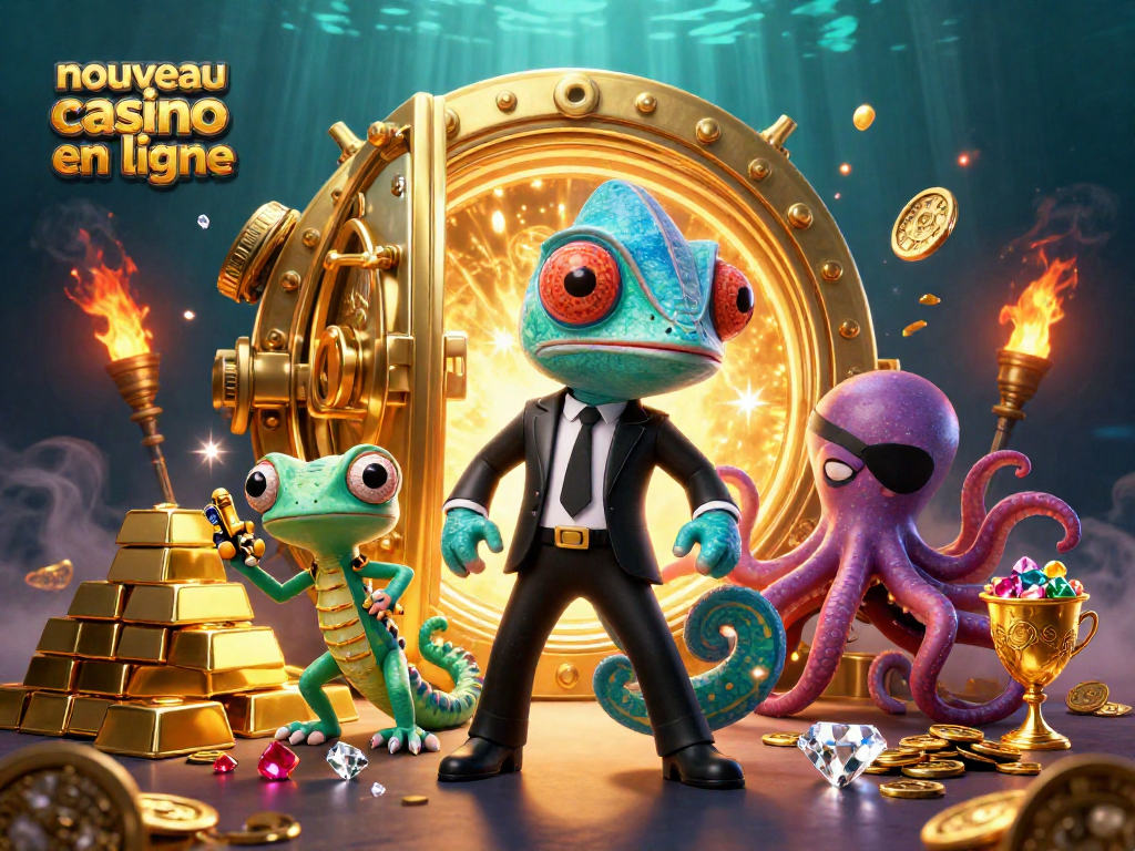 Découvrez le nouveau casino en ligne avec un agent secret caméléon entouré de trésors scintillants.