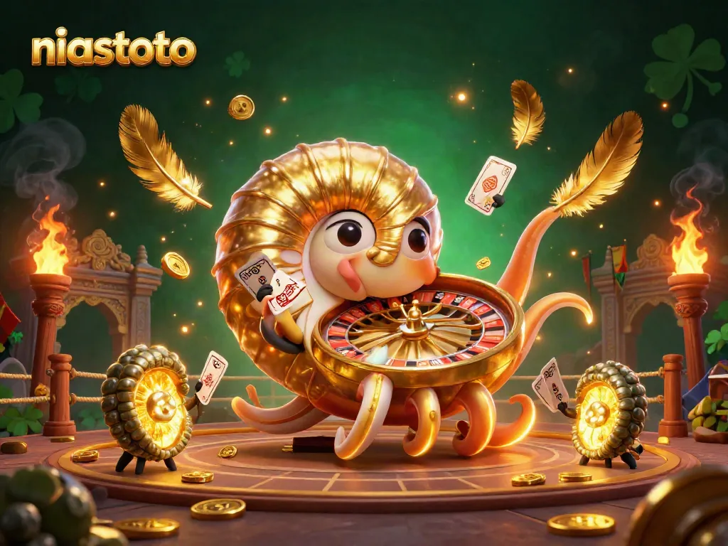 Engage with niastoto's thrilling casino experience featuring a giant nautilus, roulette, and colorful game elements.