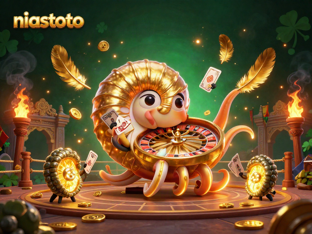 Engage with niastoto's thrilling casino experience featuring a giant nautilus, roulette, and colorful game elements.