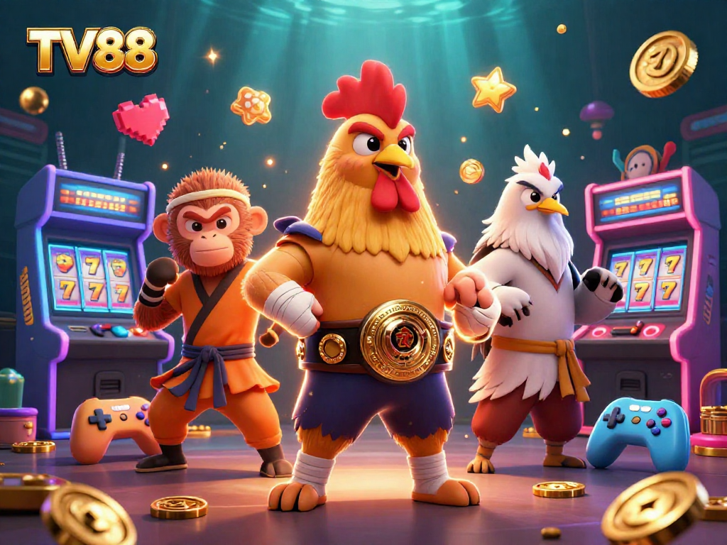 Spin and win with TV88's vibrant gaming world, showcasing thrilling characters and casino elements.