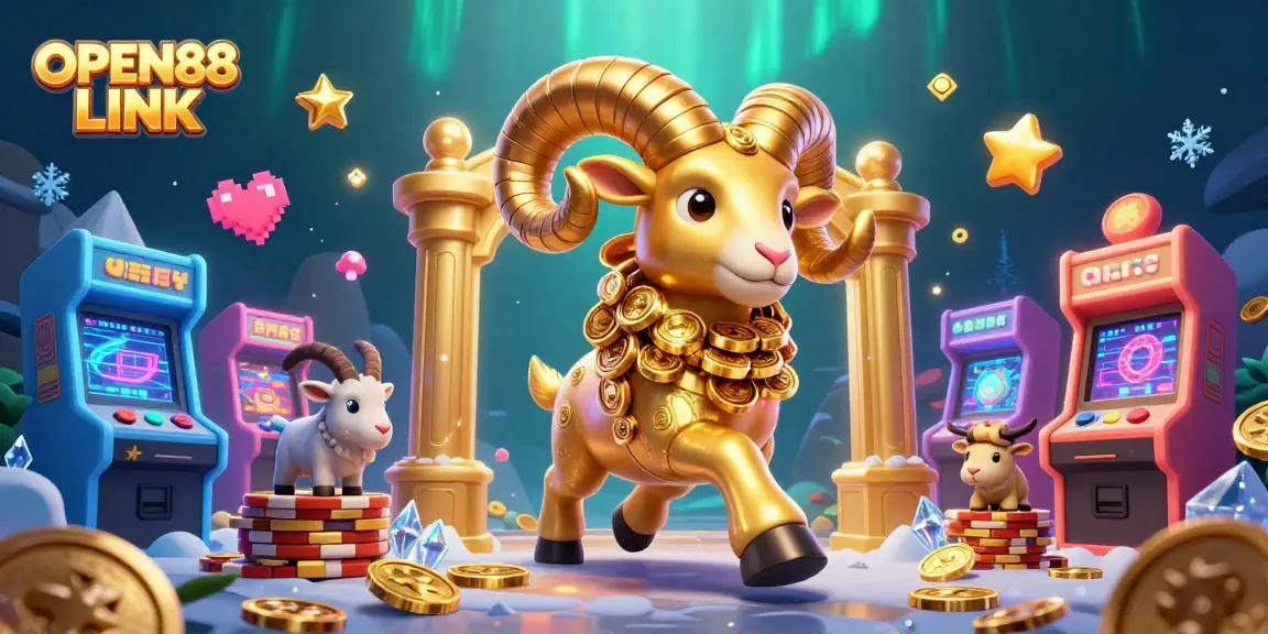 Engage with OPEN88 LINK for exciting casino adventures featuring a golden ram and playful game elements.