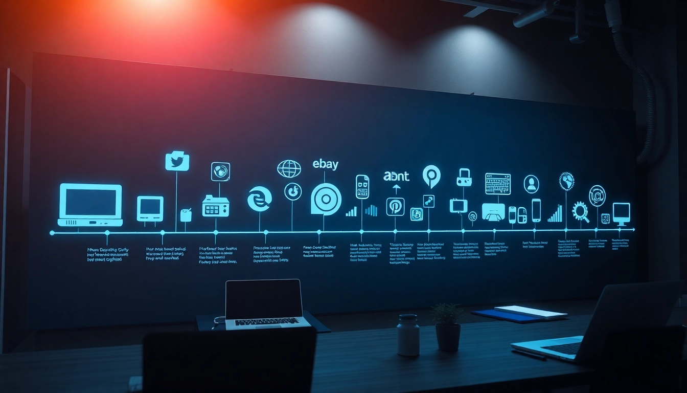 Visual representation of internet history timeline showcasing key milestones and technologies.