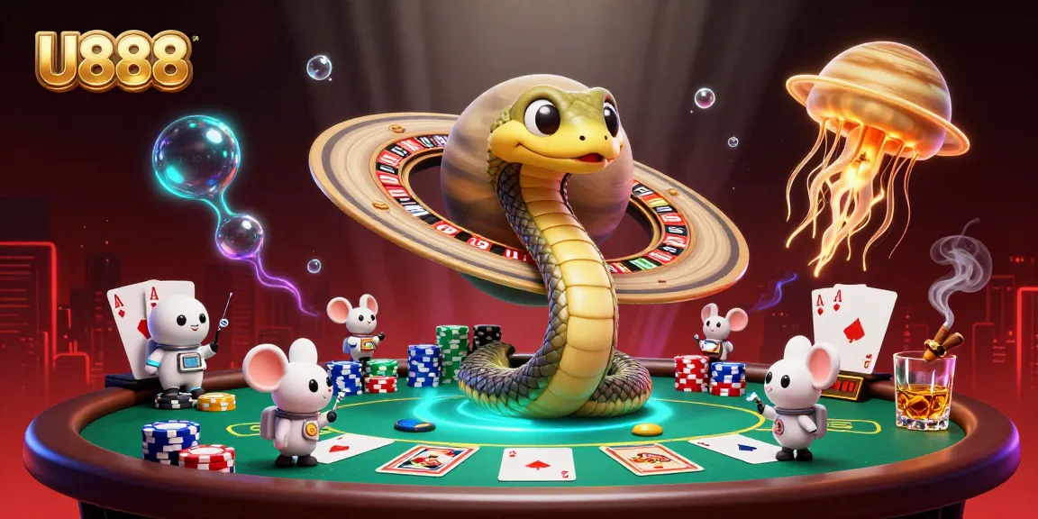 U888 table games featuring a Saturn snake betting scene with casino elements and astronaut mice.