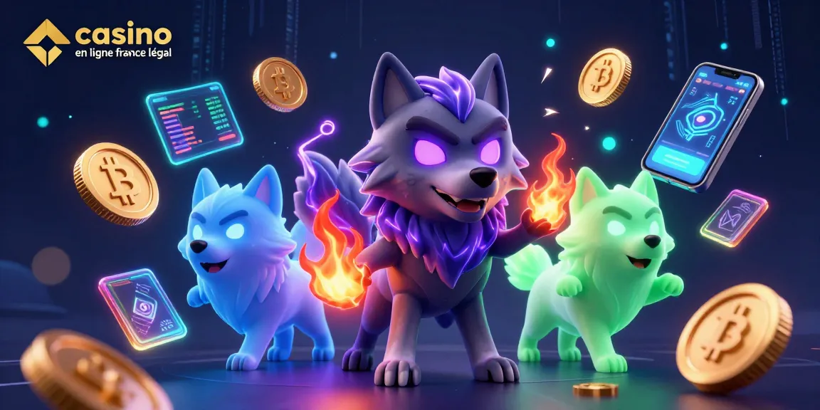 Une scène captivante avec des loups fantomatiques et des éléments de casino, illustrant un casino en ligne France légal.