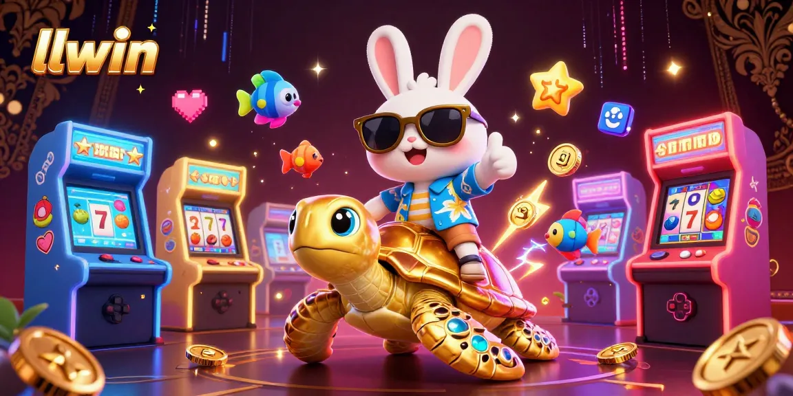 Experience thrilling gameplay at llwin with our charming lucky rabbit and golden turtle in a vibrant casino scene.