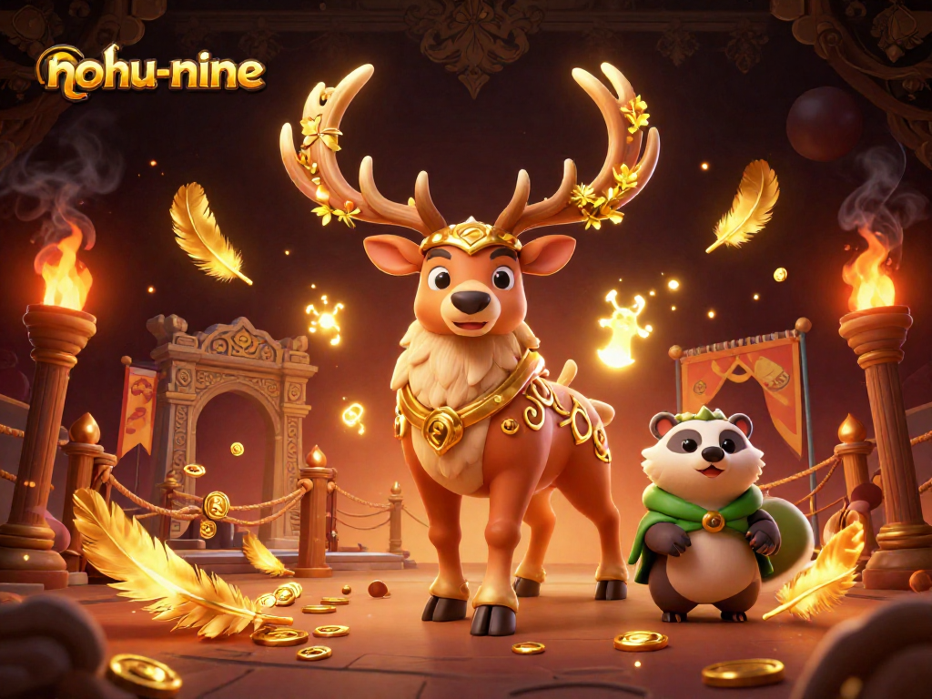 Nohus-nine reveals enticing features of Celtic druid stag in an engaging gaming arena illustration.