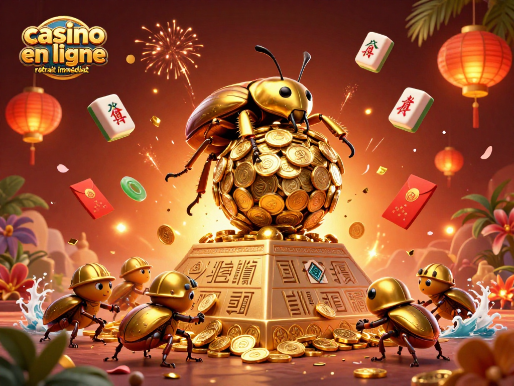 Profitez des retraits immédiats avec le casino en ligne retrait immédiat, illustration d'un scarabée doré en 3D.