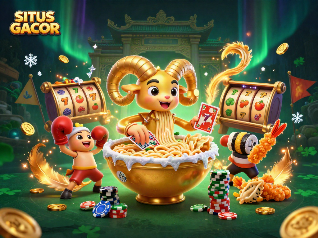 Engage with SITUS GACOR's thrilling online slots featuring 3D cartoon characters in a vibrant casino scene.