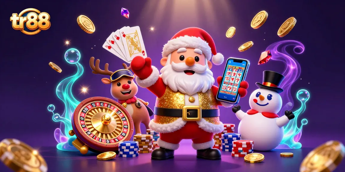 Spin to win at tr88 with Santa, his reindeer, and a snowman in this vibrant casino scene!