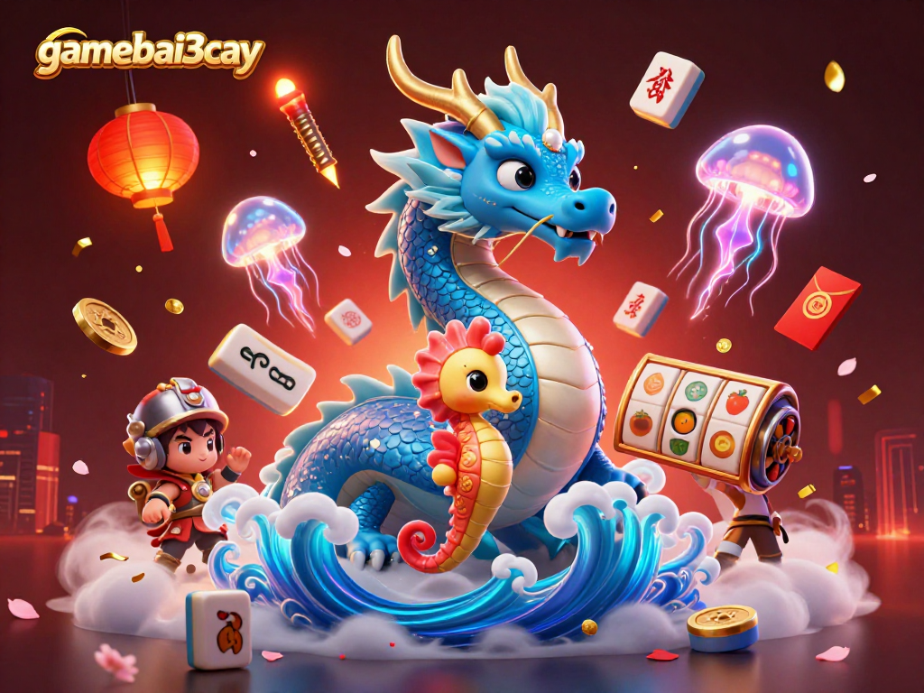 Experience thrilling gameplay with gamebai3cay's captivating 3D casino scene featuring a dragon and seahorse.