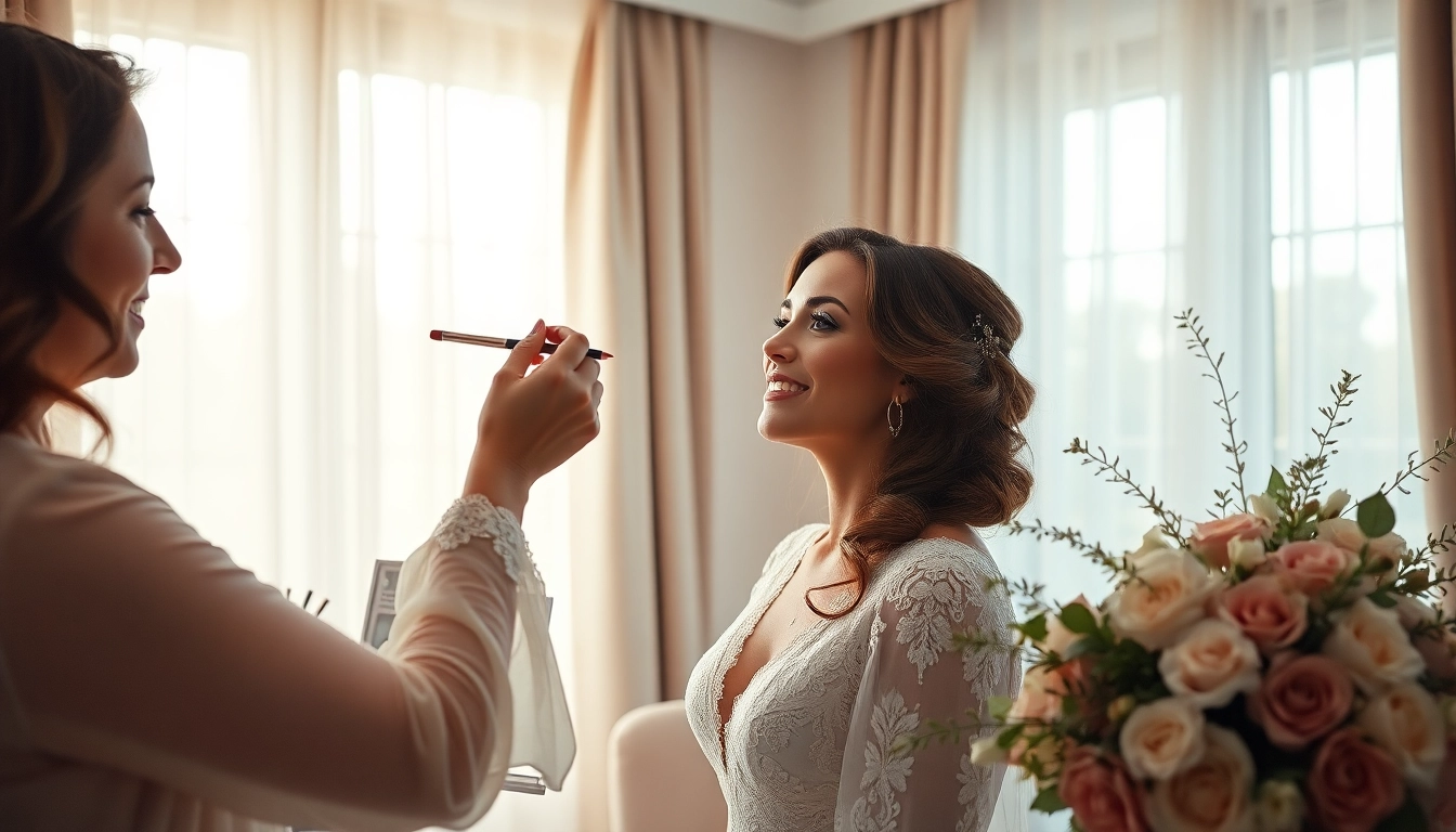 Dallas bridal glam team artists styling a bride for her wedding day in an elegant setting.