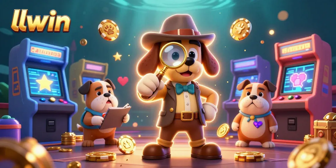 llwin engages players with a vibrant 3D casino scene, featuring characters analyzing poker clues amidst colorful gaming elements.