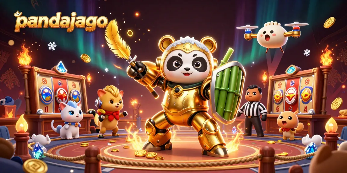 Pandajago menghadirkan kasino interaktif dengan panda emas mengendalikan robot tempur berdesain bambu.